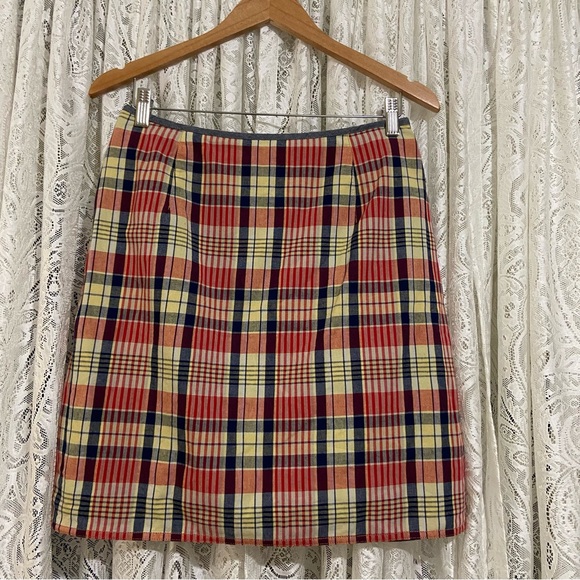 Liz Claiborne cotton reversible wrap mini skirt. Plaid/Blue. - Picture 1 of 7